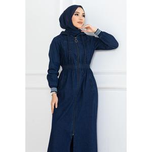 Ensemble décontracté 2 pièces pour femme, bleu foncé, taille 3XL, avec short en jean 100 % coton, col rond élastique et capuche, longueur midi - Product Image 2