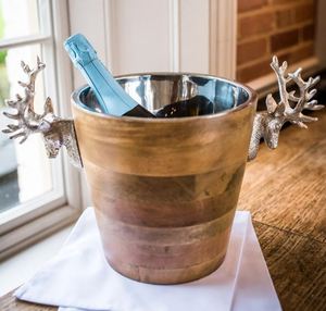 Seau à glace en acier inoxydable gaufré avec poignées en cuir bac à glaçons refroidisseur de champagne et de vin nouvel arrivage - Product Image 3