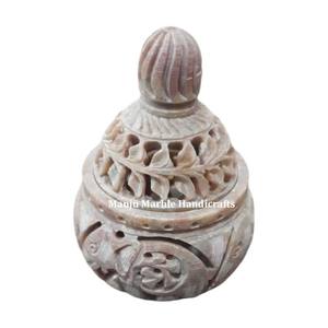 New Handmade Piece Best Classic Fancy Design Soapstone <b>Carving</b> Handi With Round Shape Use For Essential <b>Candle</b> Burner Gift Items - Product Image 2