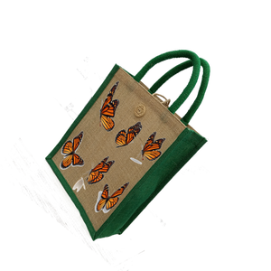 Sacs à provisions en jute fourre-tout à la mode avec corps naturel gousset vert prix bon marché produit de haute qualité fabriqué au Bengale occidental - Product Image 2