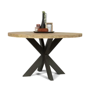 Eettafel Steelwood (140cm rond) Base en bois marron assaisonné avec pieds en métal noir pour dîner dans des appartements ou des hôtels - Product Image 2