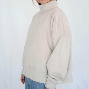 Sudadera Oversize de Cuello Alto para Mujer, Color Beige Claro, Manga Larga, Estilo Casual, Ropa Deportiva, OEM, ODM, Venta al Por Mayor - Product Image 4