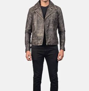 Washed Cowhide <b>Leather</b> Moto <b>Jacket</b> Slim Fit Turn-down Collar Zipper Closure Solid Color Wear Biker Style - Product Image 4