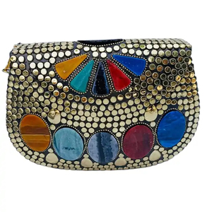 Sacs d'enveloppe de mode indienne vintage, pochette à bandoulière en métal avec BG-041223S de décoration perlée - Product Image 1