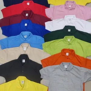 เสื้อยืดโปโลผ้าฝ้ายแท้สำหรับผู้ชายเสื้อผ้าถัก100% ย้อมสีลายพื้นแบบลำลอง - Product Image 1