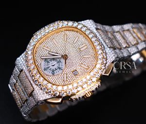 Montre de luxe glacée pour hommes Montre complète Moissanite Diamants Style Hip Hop Montre brillante Chargée Montre pour hommes Ensemble de main Pierres de Moissanite - Product Image 3
