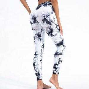 กางเกงโยคะเอวสูงสำหรับผู้หญิงกางเกงรัดรูปเอวสูงเลกกิ้งเล่นกีฬาโยคะไร้ตะเข็บเอวยางยืดลายมัดย้อม - Product Image 5