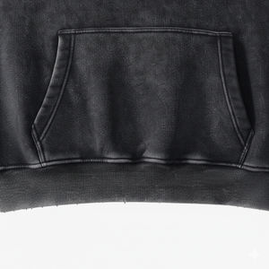 Sweat à capuche oversize uni en coton 100% vintage lavé lourd personnalisé pour homme, streetwear d'hiver noir - Product Image 4