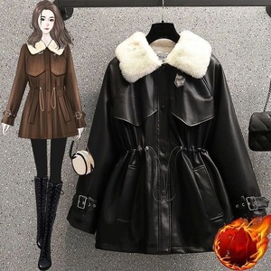 Manteau d'hiver pour femmes avec veste en cuir de style explosion Nouvelles dames Short Denim Lapel Outwear Fashion Trend Tops - Product Image 2