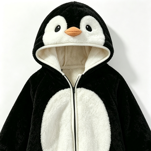 Mono de pingüino de peluche personalizado para bebé, pelele de pingüino con capucha de lana para bebé, disfraz de pingüino para recién nacido. - Product Image 1