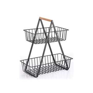 MSV <b>Tabletop</b> <b>Storage</b> Basket, Industrial Design, Wood and Steel, Matte Black - Product Image 2