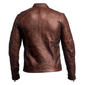 Veste en cuir véritable coupe-vent à col montant personnalisée de haute qualité pour hommes, poids lourd, taille plus avec logo à l'avant - Product Image 4