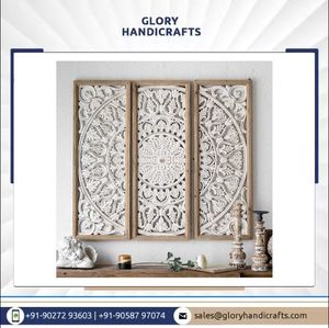 Juego de decoración de pared Floral tallada en madera de 3 piezas, elegante y moderno, 36x36x1 pulgadas, Blanco antiguo, mejora tu habitación con paneles de pared de Color - Product Image 2