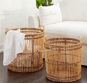 Cesta de ratán tejida a mano duradera y elegante de primera calidad con asas Cesta de lavandería Cesto de ropa sucia Cesta Organizador de lavandería - Product Image 3