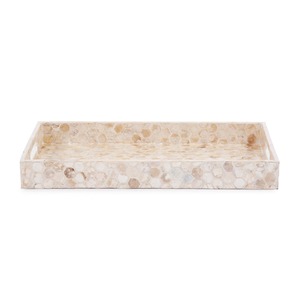 Plateau en nacre beige, mosaïque rectangulaire, fait à la main, plateau de service décoratif pour une décoration élégante de la maison, utilisation dans la salle à manger et le salon - Product Image 2