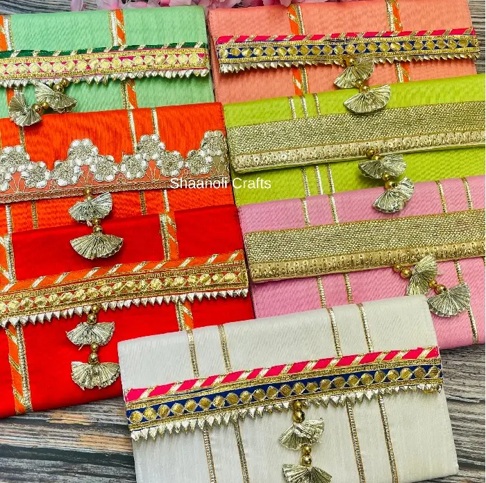 Yeni varış hint el yapımı Gota Patti el çantası düğün Favor kare hediye kutusu kadınlar için