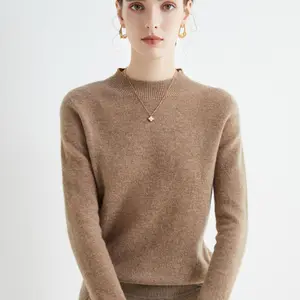 Suéter de lana merina para mujer, Jersey de punto de Cachemira, color puro, 100%