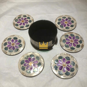 Vajilla Esteras y almohadillas Posavasos de nácar con soporte Portavasos con incrustaciones de conchas marinas Hecho en Vietnam - Product Image 5