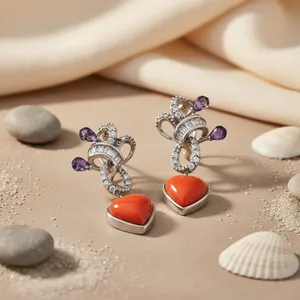 Pendientes de Oro de 18k con Granate y Perla, Estilo Vintage, Chapados en Oro Blanco - Product Image 2