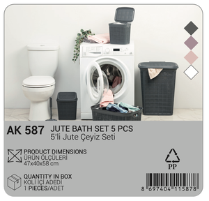 Ensemble de rangement pour la maison en plastique PP Afossa, 5 pièces, panier à linge avec couvercle, panier de rangement, porte-brosse de toilette - Product Image 2
