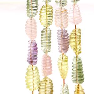 Natural Carved Nugget Shape Gemstone Beads Ametrine Green Pink Amethyst <b>Citrine</b> Lemon Quartz Rose Quartz 8x16-14x30MM Strand 24' - Product Image 5