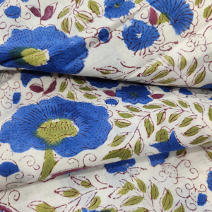 Tela de algodón India hecha a mano con bordado floral bloqueado a mano, Lino estampado a mano para textiles y camisas para el hogar - Product Image 1