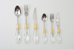 Ensemble de couverts à poignée en diamant jaune avec tête finie en argent pour mariage, salle à manger, cuisine, restaurant et fête - Product Image 5