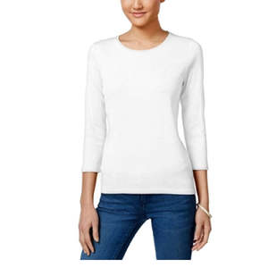 Maglietta a Maniche Lunghe in Cotone Pima per Donna Charter Club, Bianca, Taglia Large - Product Image 1