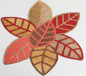 Napperon perlé à structure feuillue brodée chemin de table 13x13 napperon napperon perlé à feuille multicolore à bas prix réduit - Product Image 1