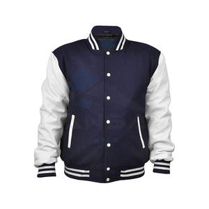 Chaqueta Universitaria de Lana y Cuero para Hombre, Estilo Varsity Premium, Ajuste Ajustable, Ropa de Abrigo Cálida para Invierno, Logotipo Personalizado, Azul Marino y Blanco - Product Image 2