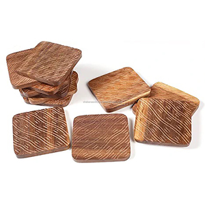 Ensemble de sous-verres en bois durables faits à la main Article cadeau Support en bois carré décoratif Dessous de verre en bois d'écorce de manguier naturel fait à la main - Product Image 6