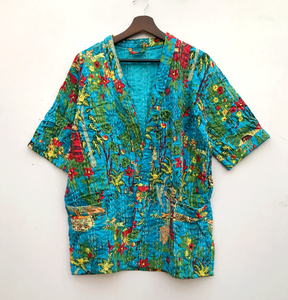 Fait à la main indien Kantha point Robe hiver Floral veste robe de nuit robe avec lettre Unique motif Floral Kantha Robe - Product Image 2