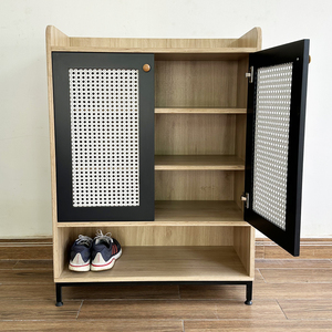 KG68058 Zapatero Minimalista Convertible y Extensible de Madera Contrachapada con Base de Hierro y Puerta de Malla para Uso Doméstico - Product Image 5