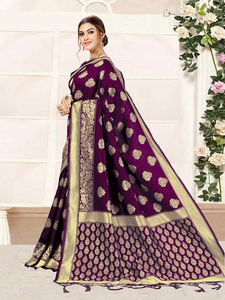 เสื้อส่าหรีผ้าไหม Banarasi แบบไม่มีตะเข็บ, S05-Purple อินเดีย/ปากีสถานสำหรับงานแต่งงานแบบลำลองทรงพอดีตัวปกติ - Product Image 4