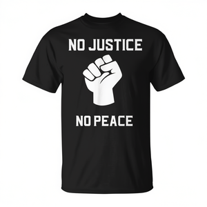 T-shirt No Justice No Peace Power Fist noir unisexe pour adulte, col rond, manches courtes, promotionnel - Product Image 2