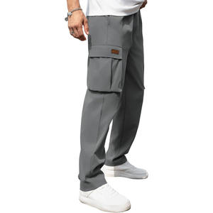 Factory Wholesale <b>Men's</b> Casual Cargo Pants Mid Waist Loose Straight Breathable Solid Color Linen <b>Trousers</b> made by Dress Sports - Product Image 3
