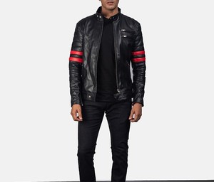 Chaqueta de motociclista para hombre al por mayor en color rojo negro con forro de lana chaquetas de cuero casuales para hombre - Product Image 3
