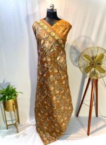 Tenue indienne robe de créateur à feuilles persistantes fabriquée à la main Chanderi coton Saree Blouse avec impression numérique travail femme mode exportateur - Product Image 2