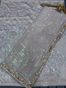 Designer Exclusif Belle Tendance Partie Porter Georgette Avec Paillettes Travail Saree Fabricant De L'Inde - Product Image 4