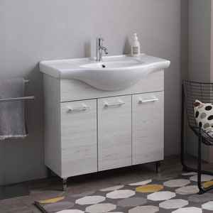 Ravenna 85cm White Oak Modern Easy to Clean Three-<b>piece</b> <b>Bathroom</b> Cabinet with Sink and <b>3</b> Doors Premium <b>Sets</b> - Product Image 1