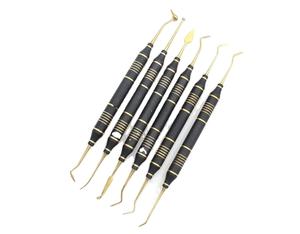 Ensemble d'instruments de restauration dentaire composites manuels réutilisables avec revêtement noir et poignée ergonomique - Product Image 1