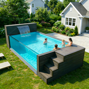 Ground Modern Fiberglass Swimming Pool Custom Size Mosaic Tiles Family Garden Prefab Container UV Resistant Corrosion Resistant - Product Image 1