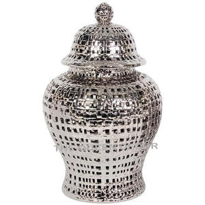 New Trending Aluminum Metal Sets Of 2 Leaf Designer White and Gold Finish <b>Decorative</b> Ginger Jar Home Latest Arrival - Product Image 2