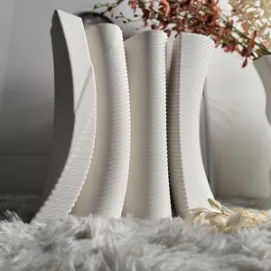 Ornamen vas mulut halus, cetakan keramik 3D minimalis Modern cetak 3D keramik bunga kering