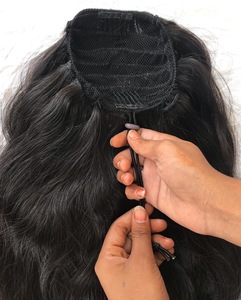 Extensiones de Cabello Humano Natural de Cola de Caballo con Ondas Naturales de 24 Pulgadas, Remy Virgen con Cutícula Alineada de Camboya, al por Mayor, de un Proveedor Indio de Primera Calidad - Product Image 2