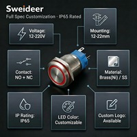 Sweideer Interrupteur à bouton-poussoir LED en métal étanche IP65 12 16 19 22mm Acier inoxydable à verrouillage momentané 1NO1NC 2NO2NC CE RoHS