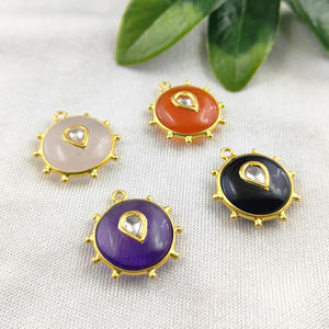 Piedra preciosa indio Polki CZ oro Vermeil 925 plata esterlina elegante bisel ajuste colgante hecho a mano Minakari Trabajo Mujer moda - Product Image 2