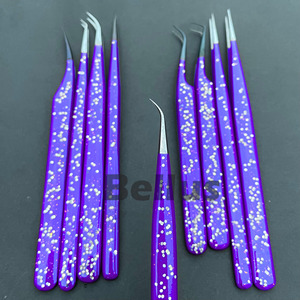 Pinzas de pestañas clásicas y de volumen de nuevo diseño Acabado de brillo púrpura claro Etiqueta privada Herramienta de extensión de pestañas probada a mano - Product Image 3