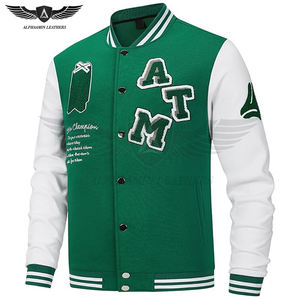Vert Blanc Contraste Couleur Vintage Baseball Bouton À Manches Longues Avec Lettre Casual Manteaux Pour Hommes College Baseball Varsity Vestes - Product Image 2