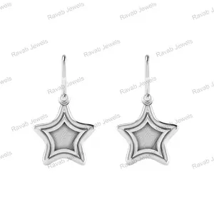 2024 bijoux personnalisés 925 boucles d'oreilles en argent Sterling brillant étoile pierre trouver réglage résine cendres lunette vierge pour les femmes